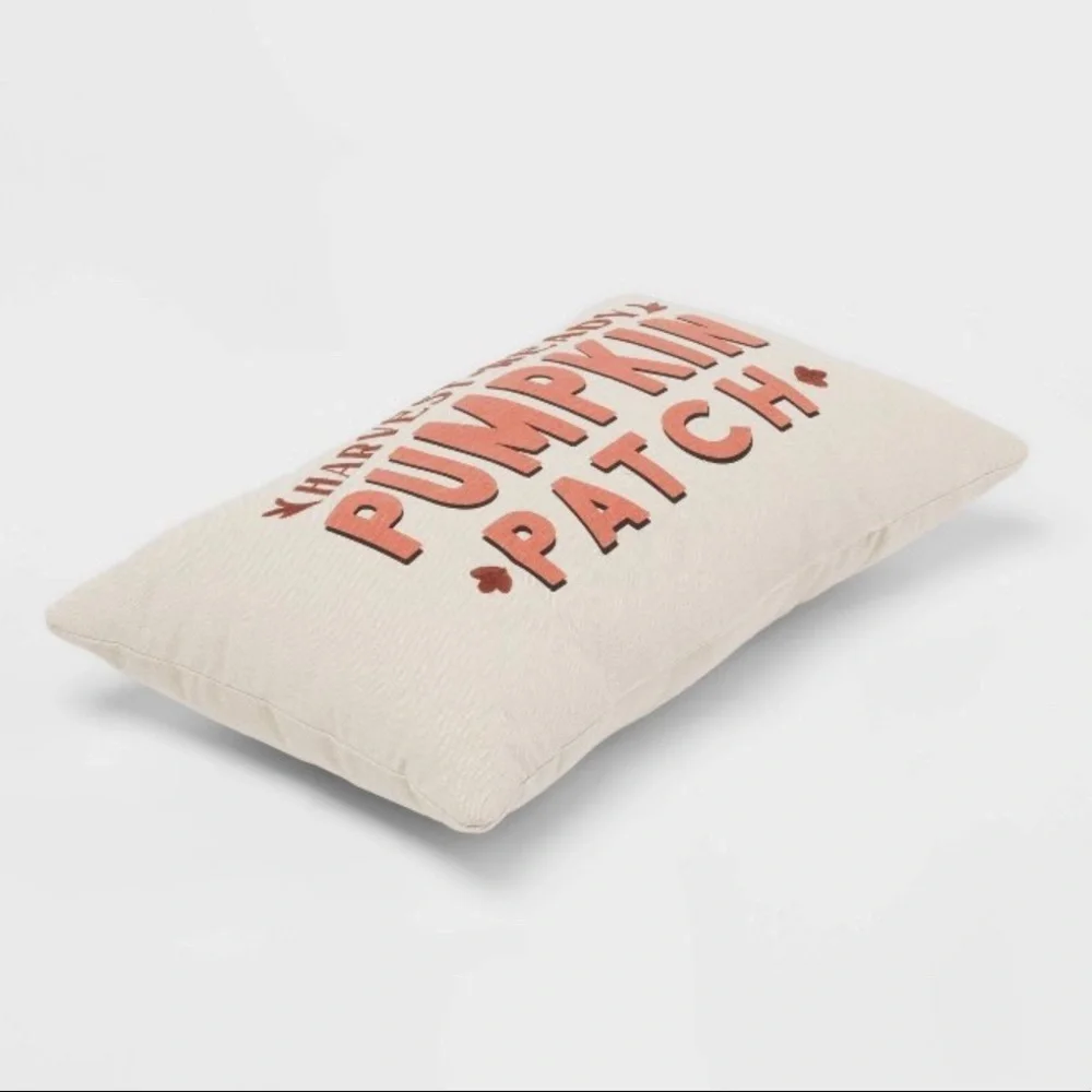 NWT Chambray Printed and Embroidered Pumpkin Patch Lumbar Throw Pillow